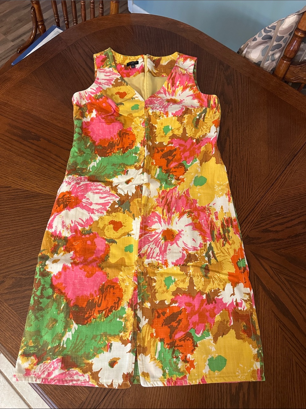 Women’s Floral Sleeveless Shift Dress in Yellow and Pink